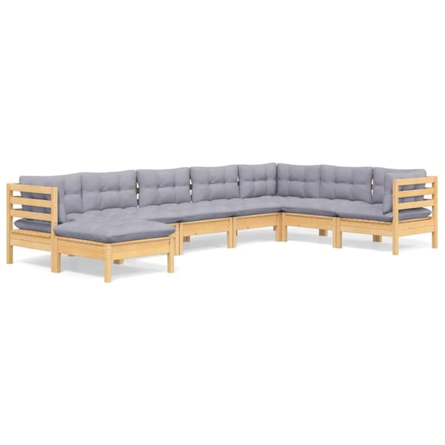 vidaXL 8-Tlg Garten-Lounge-Set mit Grauen Kissen Kiefer Massivholz 3096658