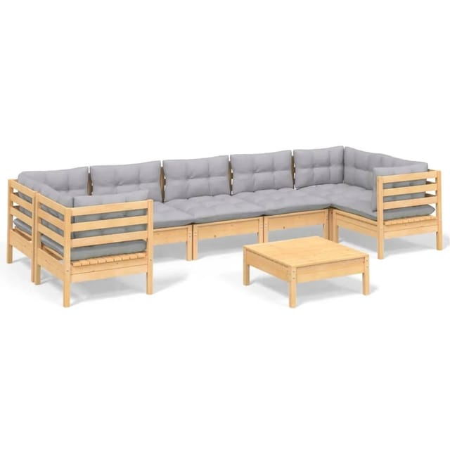 vidaXL 8-Tlg Garten-Lounge-Set mit Grauen Kissen Kiefernholz 3097312
