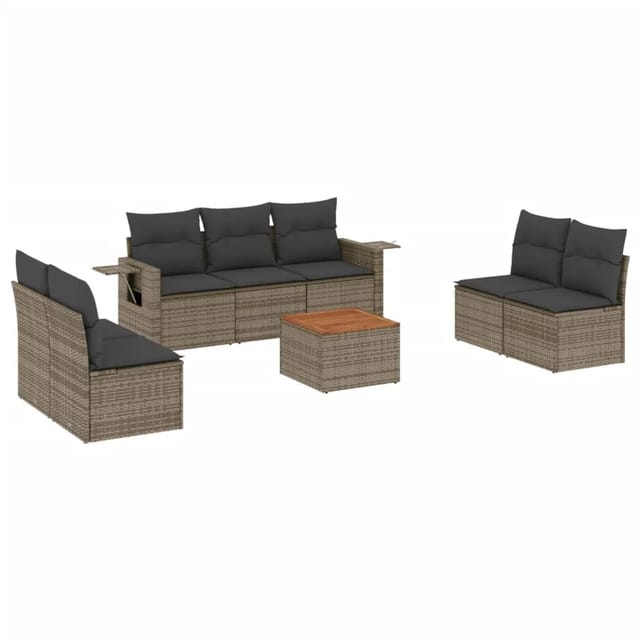 vidaXL 8-Tlg Garten-Sofagarnitur mit Kissen Grau Poly Rattan 3256851