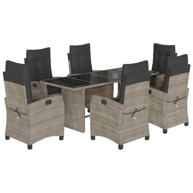 vidaXL 7-Tlg Garten-Essgruppe mit Kissen Grau Poly Rattan 3212689