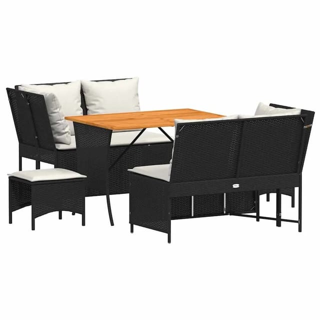 vidaXL 5-Tlg Garten-Sofagarnitur mit Kissen Schwarz Poly Rattan 3365345