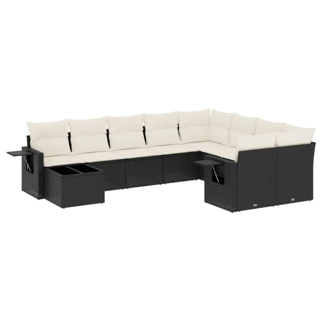 vidaXL 10-Tlg Garten-Sofagarnitur mit Kissen Schwarz Poly Rattan 3252993