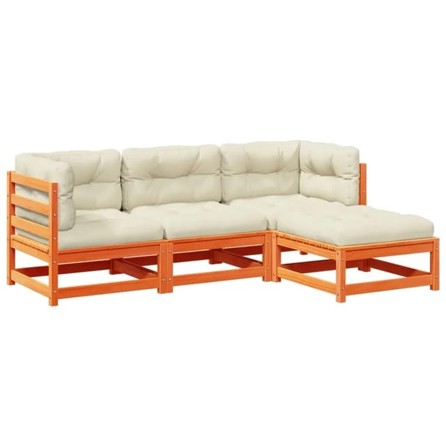 vidaXL 4-Tlg Garten-Sofagarnitur mit Kissen Wachsbraun Kiefernholz 3295815