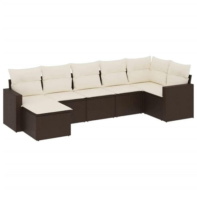 vidaXL 7-Tlg Garten-Sofagarnitur mit Kissen Braun Poly Rattan 3219273
