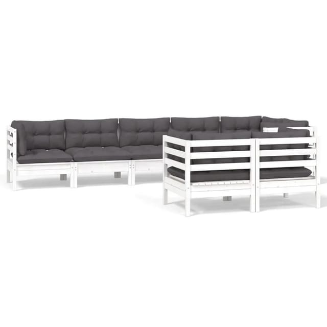 vidaXL 8-Tlg Garten-Lounge-Set mit Kissen Weiß Kiefer Massivholz 3096503
