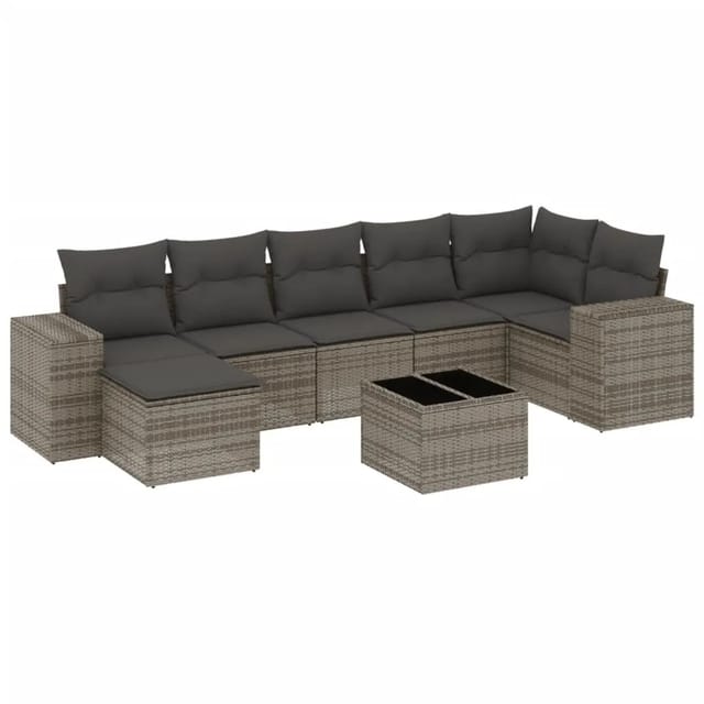 vidaXL 8-Tlg Garten-Sofagarnitur mit Kissen Grau Poly Rattan 3255227