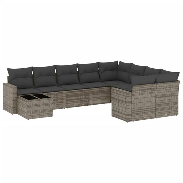 vidaXL 10-Tlg Garten-Sofagarnitur mit Kissen Grau Poly Rattan 3219450