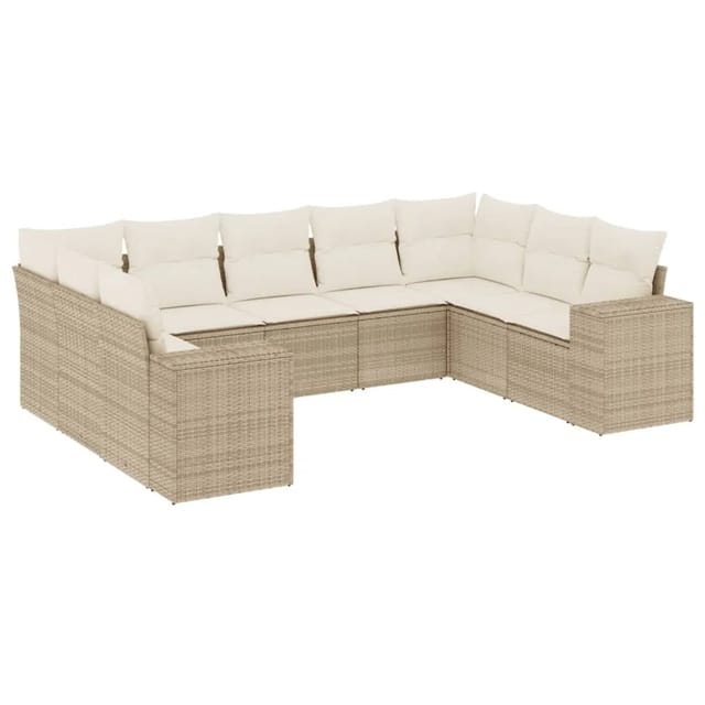 vidaXL 9-Tlg Garten-Sofagarnitur mit Kissen Beige Poly Rattan 3255335