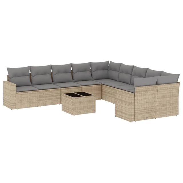 vidaXL 11-Tlg Garten-Sofagarnitur mit Kissen Beige Poly Rattan 3219509