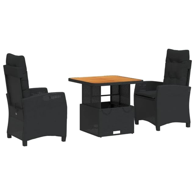vidaXL 3-Tlg Garten-Essgruppe mit Kissen Schwarz Poly Rattan 3277385