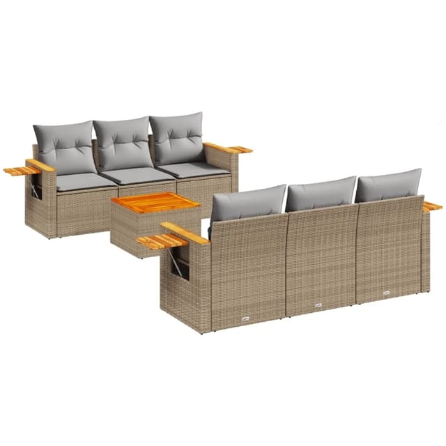 vidaXL 7-Tlg Garten-Sofagarnitur mit Kissen Beige Poly Rattan 3226633