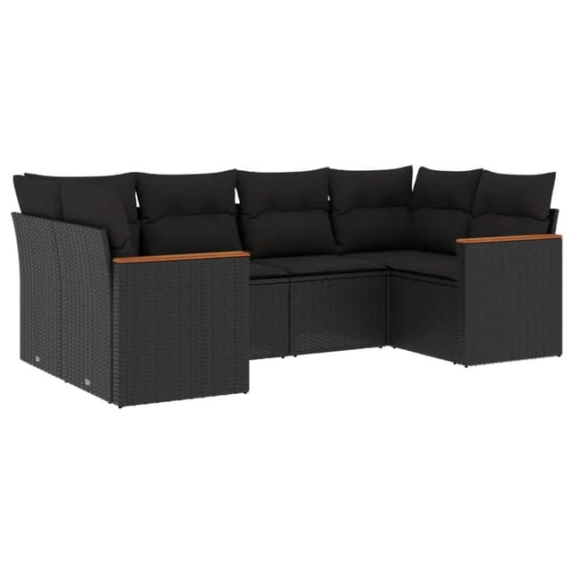 vidaXL 6-Tlg Garten-Sofagarnitur mit Kissen Schwarz Poly Rattan 3258660