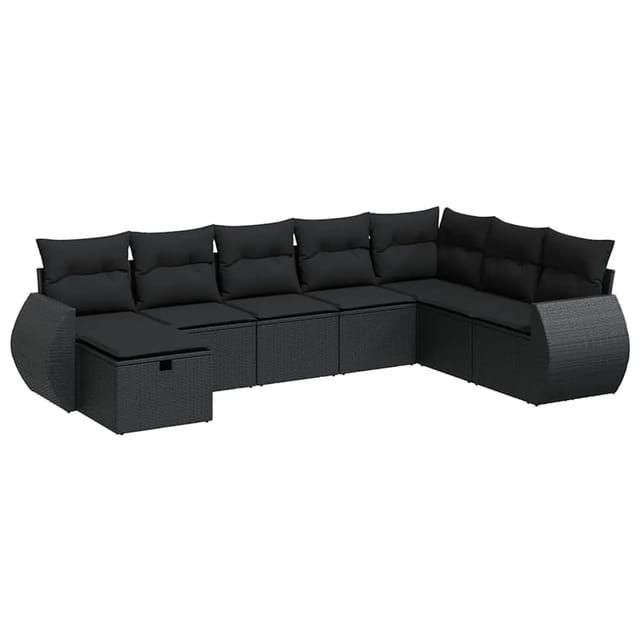 vidaXL 8-Tlg Garten-Sofagarnitur mit Kissen Schwarz Poly Rattan 3325631
