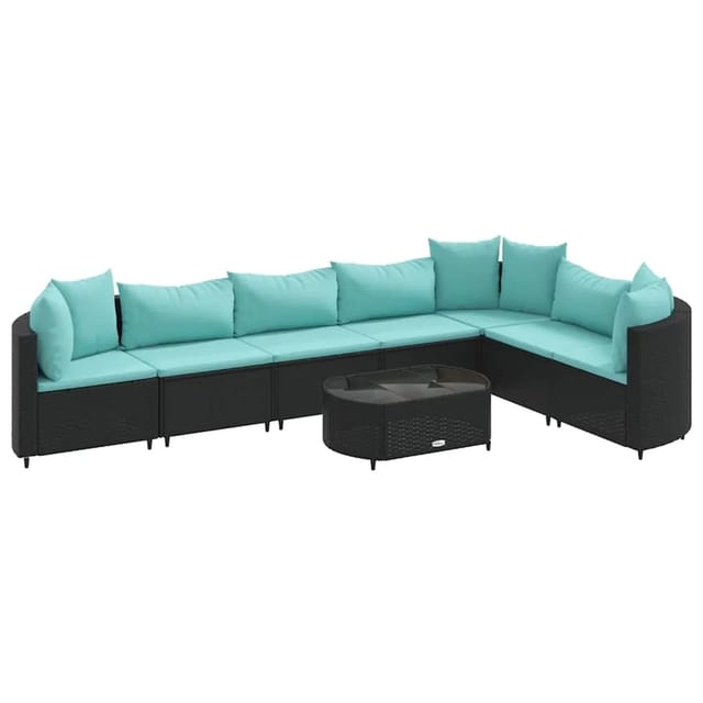 vidaXL 8-Tlg Garten-Sofagarnitur mit Kissen Schwarz Poly Rattan 3308388