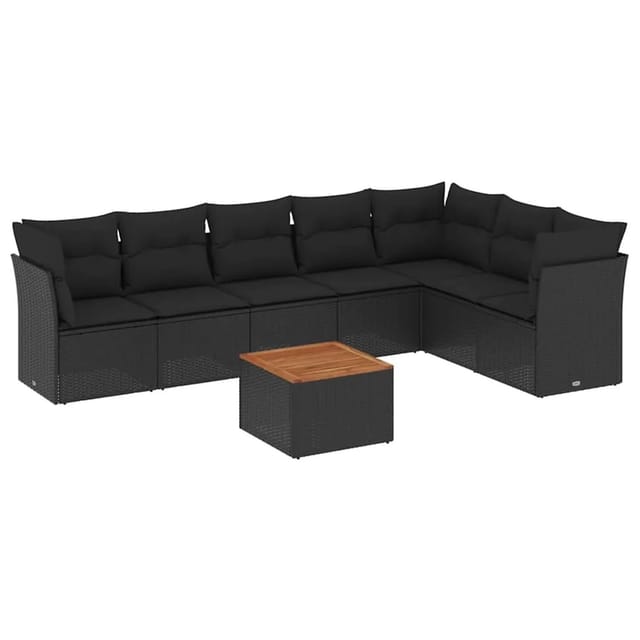 vidaXL 8-Tlg Garten-Sofagarnitur mit Kissen Schwarz Poly Rattan 3256006
