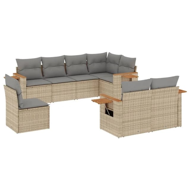 vidaXL 8-Tlg Garten-Sofagarnitur mit Kissen Beige Poly Rattan 3227004