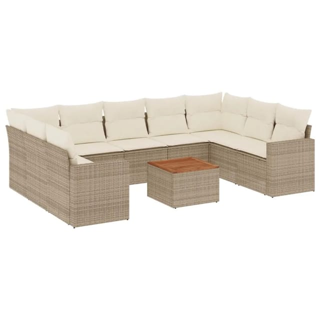 vidaXL 10-Tlg Garten-Sofagarnitur mit Kissen Beige Poly Rattan 3256597
