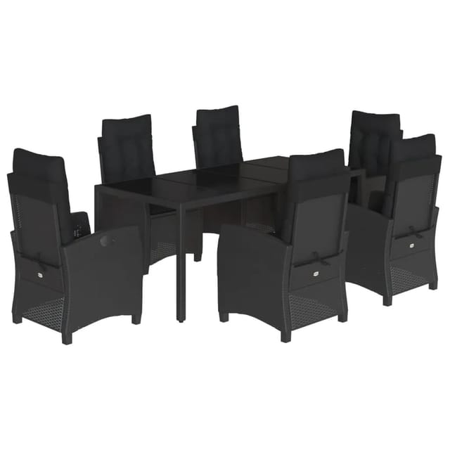 vidaXL 7-Tlg Garten-Essgruppe mit Kissen Schwarz Poly Rattan 3212641