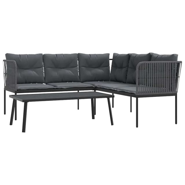 vidaXL Garten-Sofagarnitur mit Kissen Schwarz Stahl und Textilene 3283747