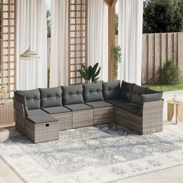 vidaXL 8-Tlg Garten-Sofagarnitur mit Kissen Hellgrau Poly Rattan 3263278