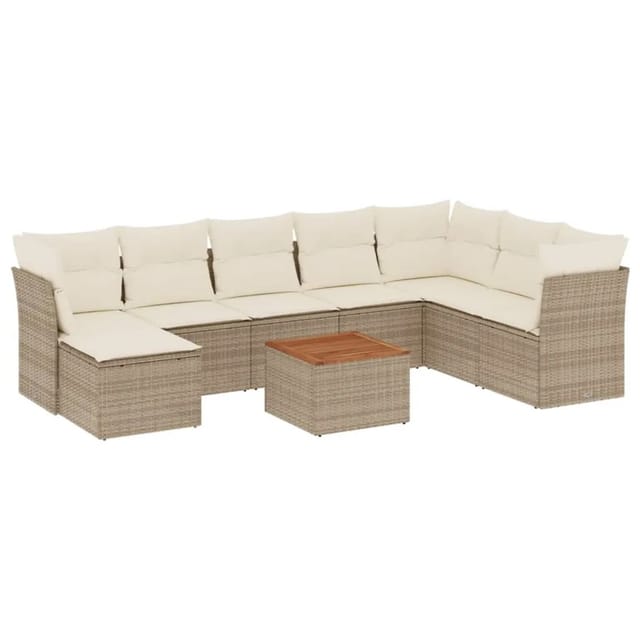 vidaXL 9-Tlg Garten-Sofagarnitur mit Kissen Beige Poly Rattan 3256114