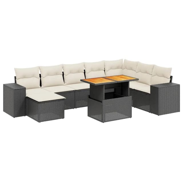 vidaXL 9-Tlg Garten-Sofagarnitur mit Kissen Schwarz Poly Rattan 3272771