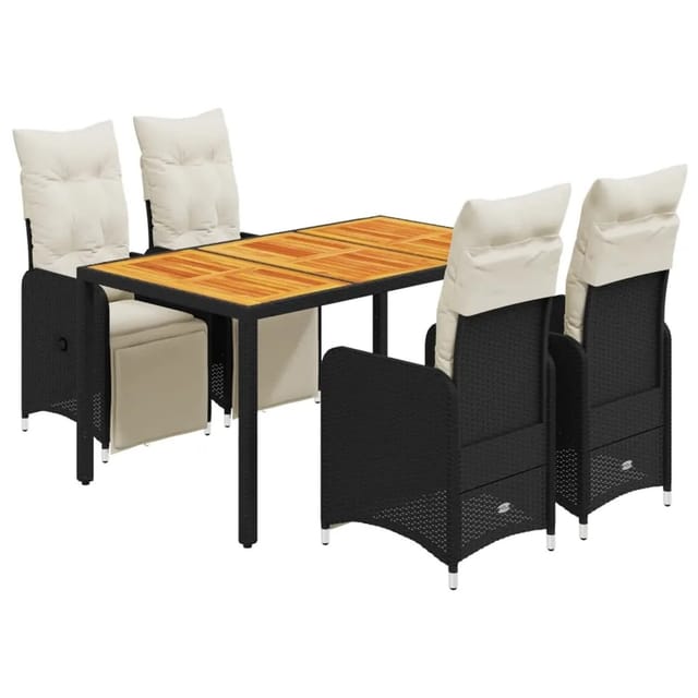 vidaXL 5-Tlg Garten-Bistro-Set mit Kissen Schwarz Poly Rattan 3277129