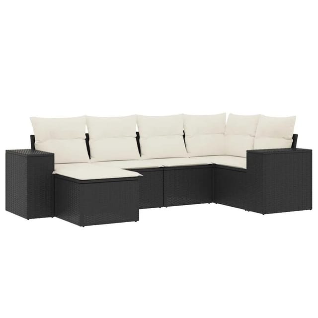 vidaXL 6-Tlg Garten-Sofagarnitur mit Kissen Schwarz Poly Rattan 3222855