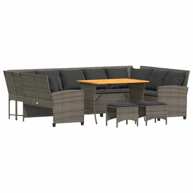 vidaXL 4-Tlg Garten-Sofagarnitur mit Kissen Grau Poly Rattan 3365339