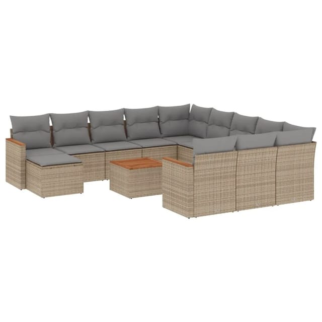vidaXL 13-Tlg Garten-Sofagarnitur mit Kissen Beige Poly Rattan 3258993