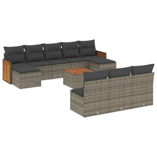 vidaXL 11-Tlg Garten-Sofagarnitur mit Kissen Grau Poly Rattan 3228076