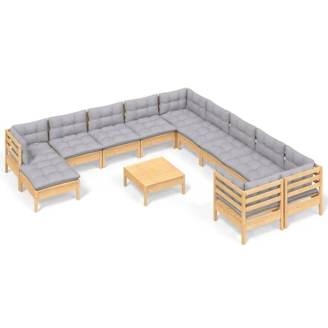 vidaXL 12-Tlg Garten-Lounge-Set mit Grauen Kissen Kiefernholz 3097060