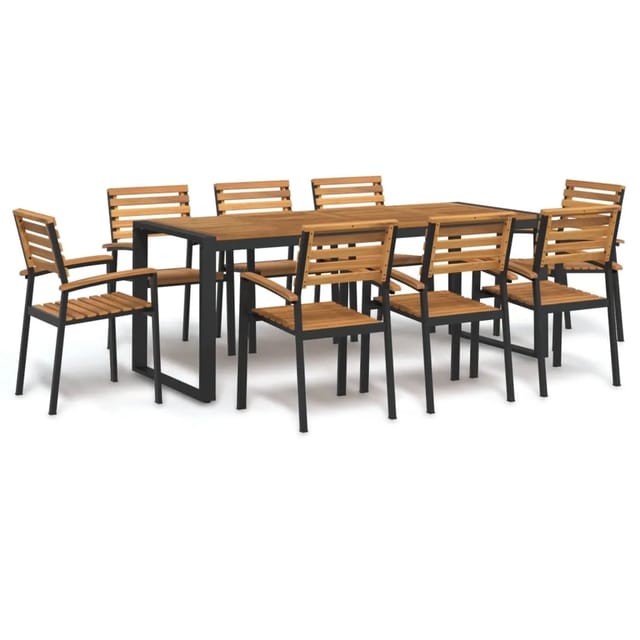 vidaXL 9-Tlg Garten-Essgruppe Massivholz Akazie und Metall 3155413