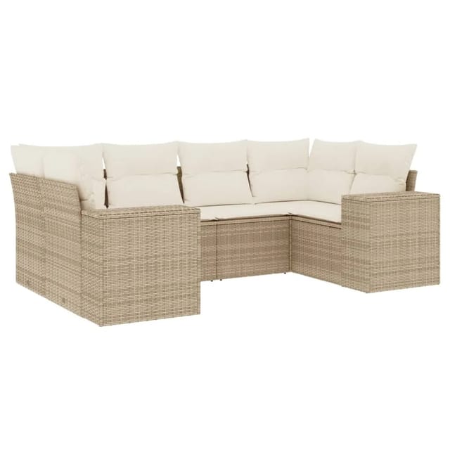 vidaXL 6-Tlg Garten-Sofagarnitur mit Kissen Beige Poly Rattan 3255315