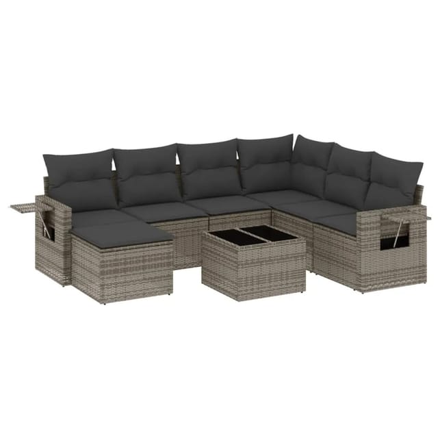 vidaXL 8-Tlg Garten-Sofagarnitur mit Kissen Grau Poly Rattan 3220509