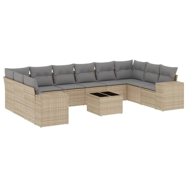 vidaXL 11-Tlg Garten-Sofagarnitur mit Kissen Beige Poly Rattan 3223078