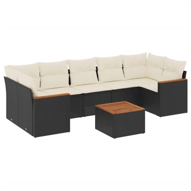 vidaXL 8-Tlg Garten-Sofagarnitur mit Kissen Schwarz Poly Rattan 3225811