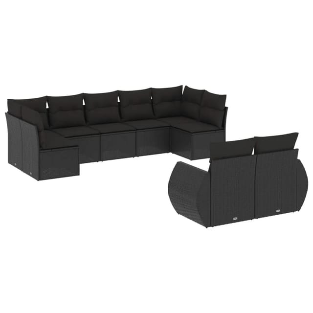 vidaXL 9-Tlg Garten-Sofagarnitur mit Kissen Schwarz Poly Rattan 3254152