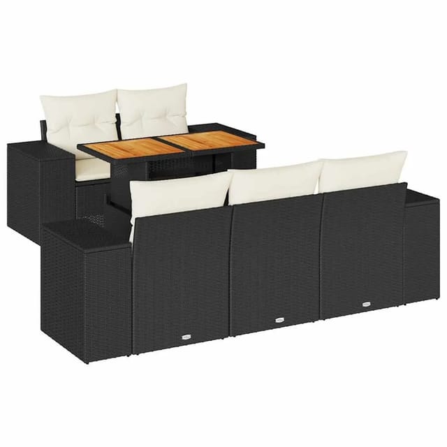 vidaXL 6-Tlg Garten-Sofagarnitur mit Kissen Schwarz Poly Rattan 3327325