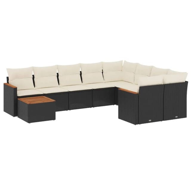 vidaXL 10-Tlg Garten-Sofagarnitur mit Kissen Schwarz Poly Rattan 3226315