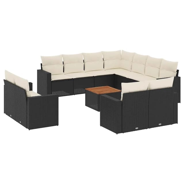 vidaXL 12-Tlg Garten-Sofagarnitur mit Kissen Schwarz Poly Rattan 3256714