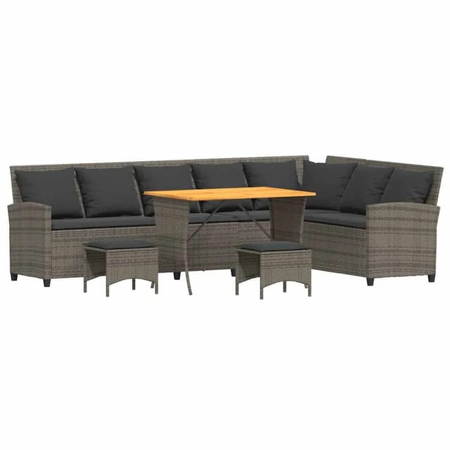 vidaXL 4-Tlg Garten-Sofagarnitur mit Kissen L-Form Grau Poly Rattan 3365326