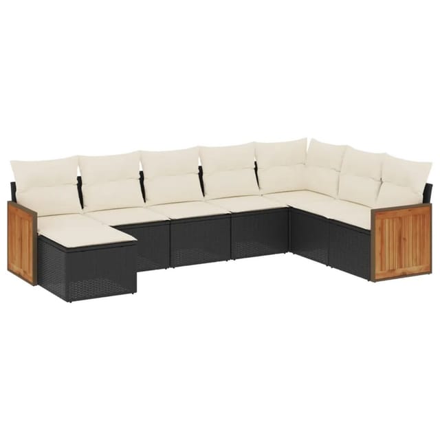 vidaXL 8-Tlg Garten-Sofagarnitur mit Kissen Schwarz Poly Rattan 3227925