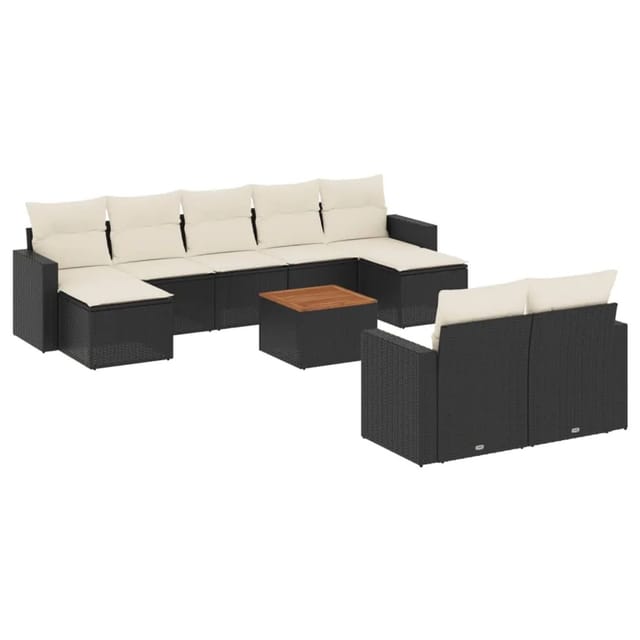 vidaXL 10-Tlg Garten-Sofagarnitur mit Kissen Schwarz Poly Rattan 3256665