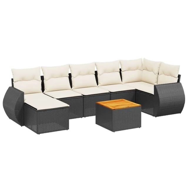 vidaXL 8-Tlg Garten-Sofagarnitur mit Kissen Schwarz Poly Rattan 3257442