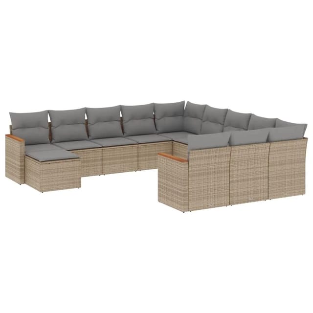 vidaXL 12-Tlg Garten-Sofagarnitur mit Kissen Beige Poly Rattan 3258986