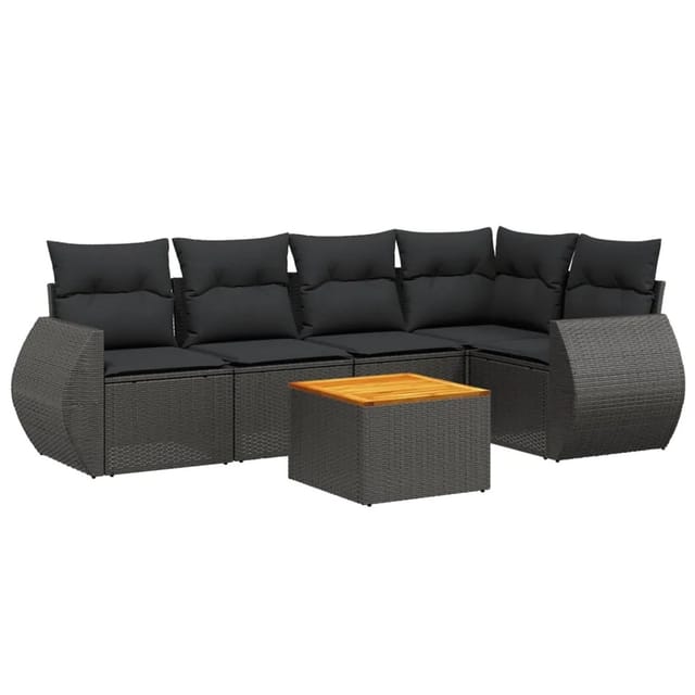 vidaXL 6-Tlg Garten-Sofagarnitur mit Kissen Schwarz Poly Rattan 3224991
