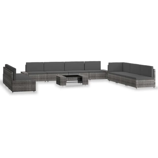 vidaXL 10-Tlg Garten-Lounge-Set Poly Rattan Grau 3054610
