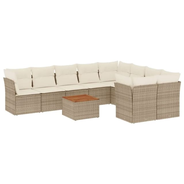 vidaXL 10-Tlg Garten-Sofagarnitur mit Kissen Beige Poly Rattan 3256149