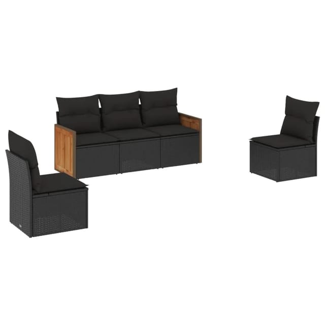 vidaXL 5-Tlg Garten-Sofagarnitur mit Kissen Schwarz Poly Rattan 3227525